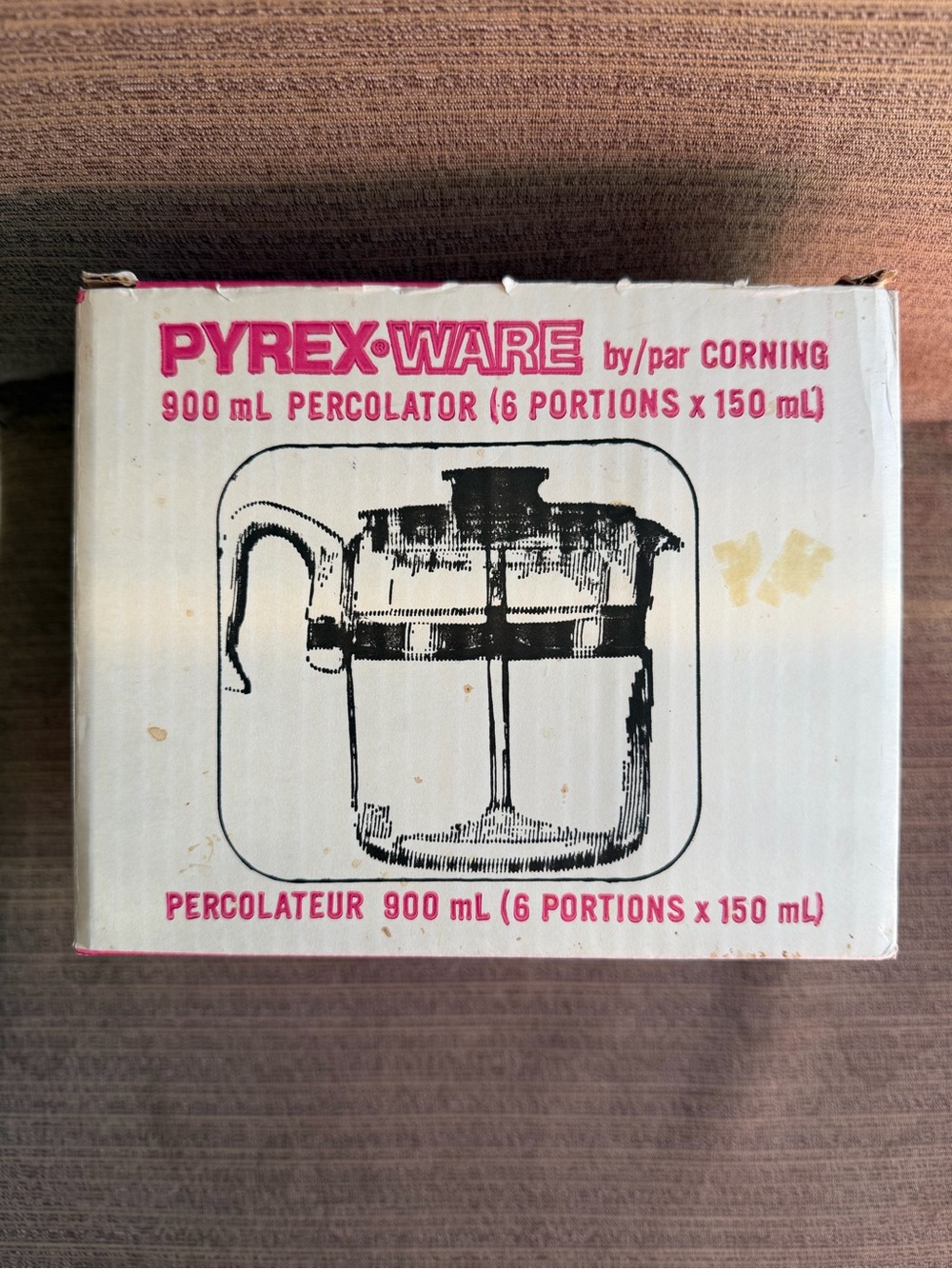 Vintage Pyrex Flameware 6 Cup Glass Percolator 7756 Pink Box NO HANDLE Corning